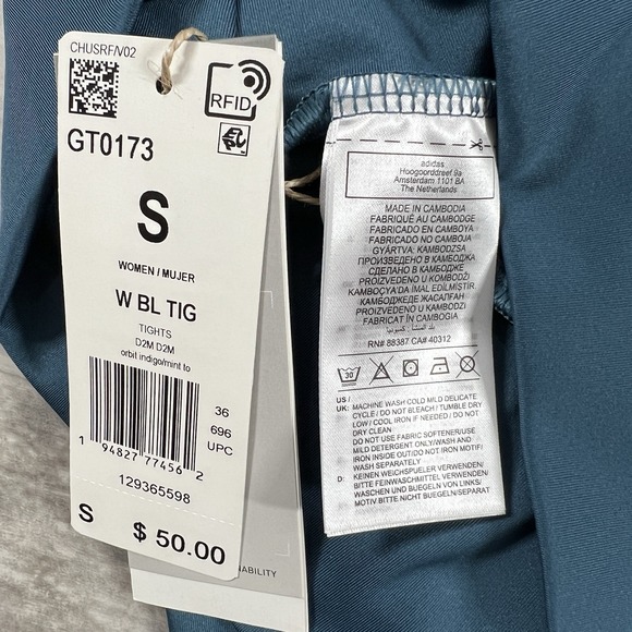 Adidas Women's Small Designed 2 Move Big Logo Sport Tights-Orbit Indigo/Mint NWT - Picture 4 of 10